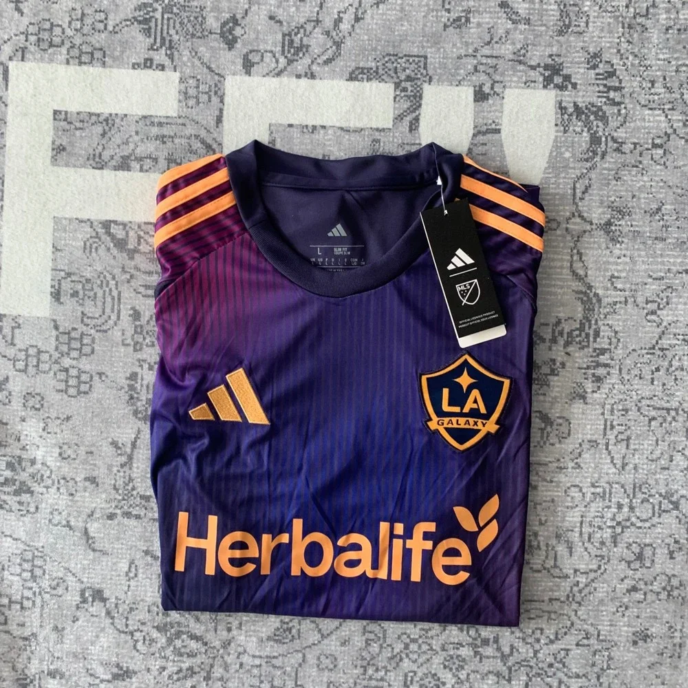 Adidas LA Galaxy Jersey Men Large Purple NWT MLS Soccer Shirt Slim Fit